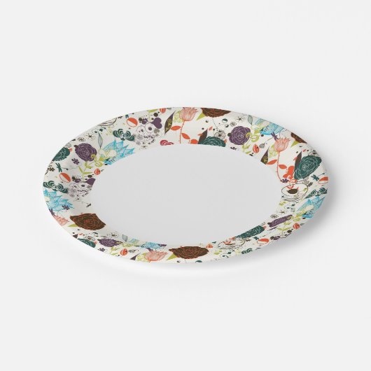 Muster für Retro-Floral 2 Pappteller (Schrägansicht)