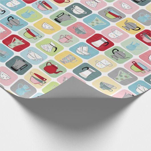 Muster für Retro-Kaffeeköpfe und Kaffeekuppen Geschenkpapier (Ecke)