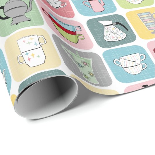 Muster für Retro-Kaffeeköpfe und Kaffeekuppen Geschenkpapier (Rolleneckpunkt)