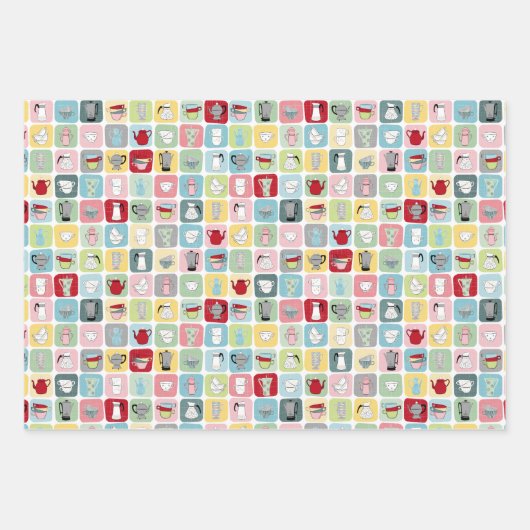 Muster für Retro-Kaffeeköpfe und Kaffeekuppen Geschenkpapier Set (Vorderseite 3)