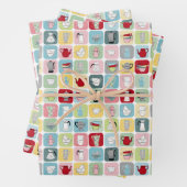 Muster für Retro-Kaffeeköpfe und Kaffeekuppen Geschenkpapier Set (Beispiel)