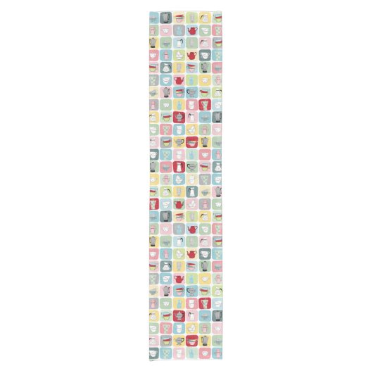 Muster für Retro-Kaffeeköpfe und Kaffeekuppen Kurzer Tischläufer (Vorderseite)