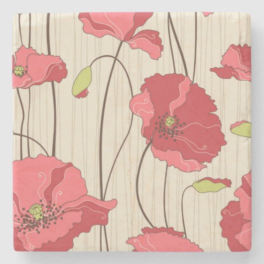 Muster für Retro-Poppies Steinuntersetzer (Vorderseite)
