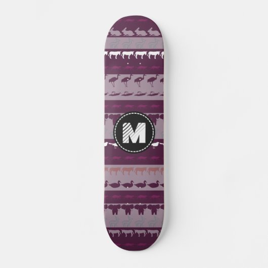 Muster für Retro-Retro-farbige Monogramm-Tiere Skateboard (Vorderseite)