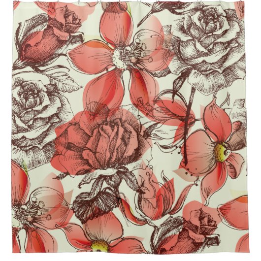 Muster für Retro-Rote Rosen Duschvorhang (Vorderseite)