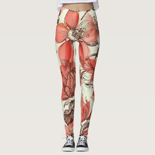 Muster für Retro-Rote Rosen Leggings (Vorderseite)