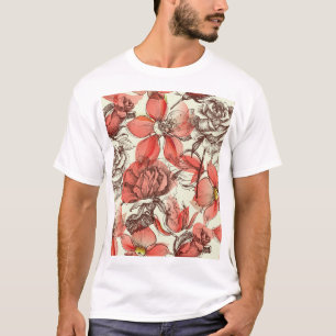 Muster für Retro-Rote Rosen T-Shirt