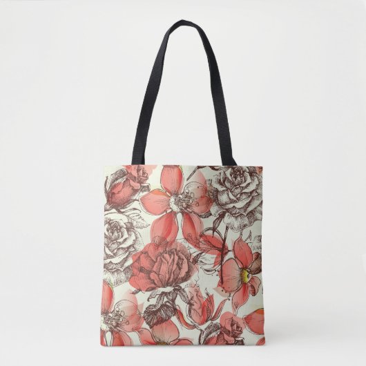 Muster für Retro-Rote Rosen Tasche (Vorderseite)