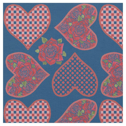 Muster für romantische Herzen und Rote Rosen Stoff (Nahaufnahme)