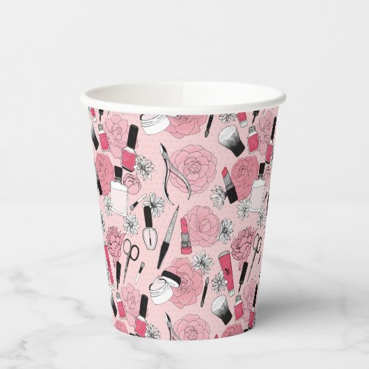 Muster für rosa Blumenbeauty Pappbecher (Links)