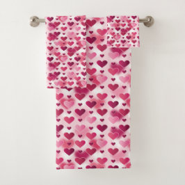 Muster für rosa Herzen Badhandtuch Set
