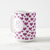 Muster für rosa Herzen Elegantes Monogramm Kaffeetasse (Vorderseite Links)