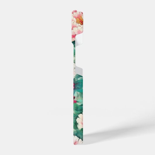 Muster für Rosa Peonies und grüne Blätter iPhone Hülle (Linke Seite)