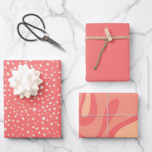Muster für rosa und pfirsichfarbene Punkte und Kur Geschenkpapier Set