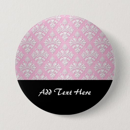 Muster für rosa und weiße, florale Damast Button (Vorderseite)