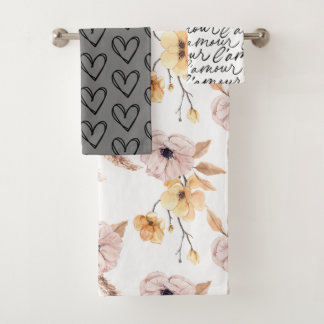 Muster für Rose, Sprichwort und Anführungszeichen Badhandtuch Set