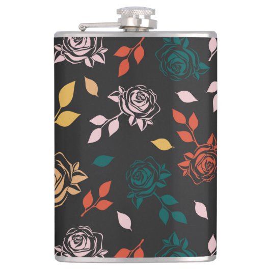 Muster für Rose und Blätter Flachmann (Vorderseite)