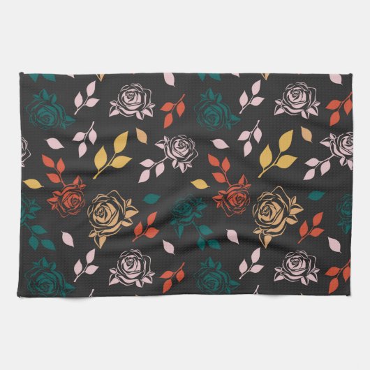 Muster für Rose und Blätter Geschirrtuch (Horizontal)