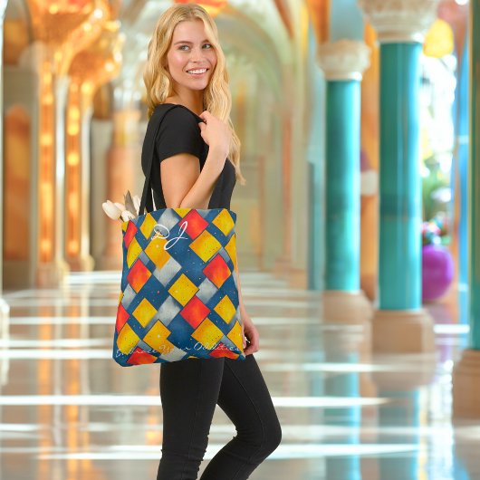 Muster für rote, gelbe und blaue geometrische Diam Tasche