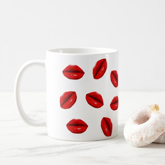 Muster für rote Lippen Kaffeetasse (Mit Donut)