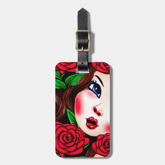 Muster für rote Lippen und Rote Rosen Gepäckanhänger (Vorderseite vertikal)