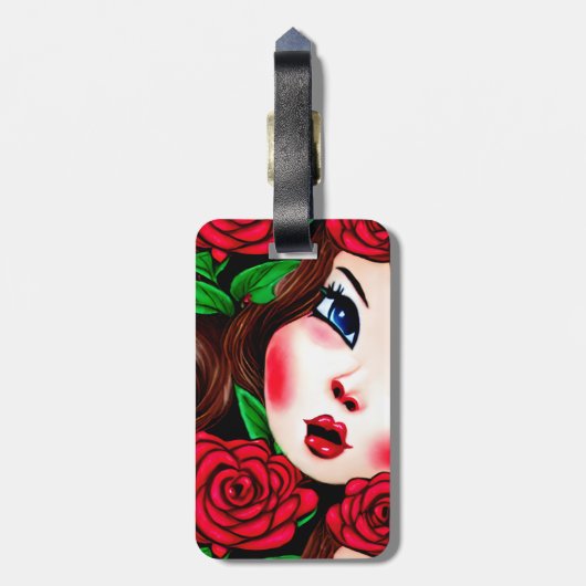 Muster für rote Lippen und Rote Rosen Gepäckanhänger (Rückseite vertikal)