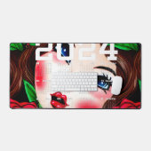 Muster für rote Lippen und Rote Rosen Schreibtischunterlage (Tastatur & Maus)