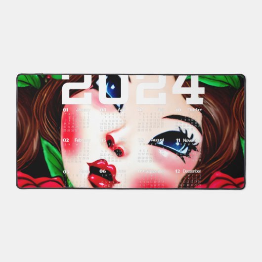 Muster für rote Lippen und Rote Rosen Schreibtischunterlage (Vorderseite)