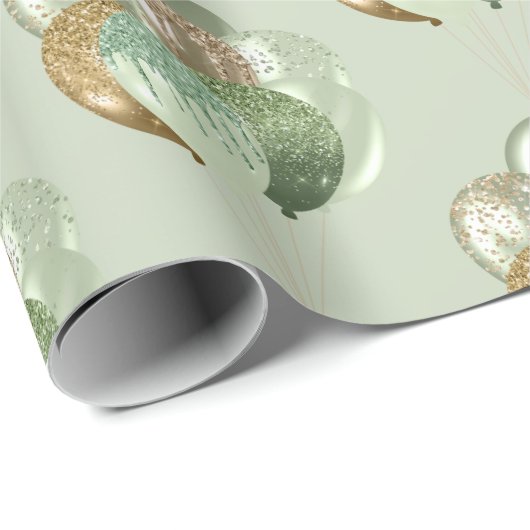 Muster für Sage und Gold Balloons Geschenkpapier (Rolleneckpunkt)