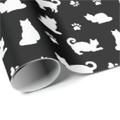 Muster für Schwarz-Weiß-Katzen und Paw-Drucke Geschenkpapier (Rolleneckpunkt)