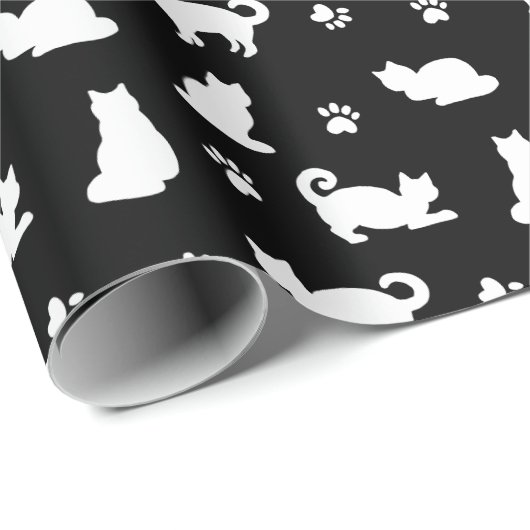 Muster für Schwarz-Weiß-Katzen und Paw-Drucke Geschenkpapier (Rolleneckpunkt)