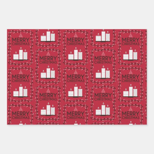 Muster für Schwarz-weiße rote Kerzen Geschenkpapier Set (Vorderseite)