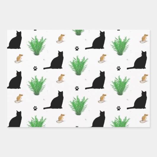 Muster für schwarze Katzen und Maus Geschenkpapier Set (Vorderseite)