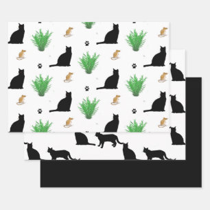 Muster für schwarze Katzen und Maus Geschenkpapier Set
