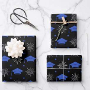 Muster für schwarze und blaue Graduierung Geschenkpapier Set