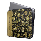 Muster für schwarze und goldene Damasken mit Monog Laptopschutzhülle (Vorderseite Links)