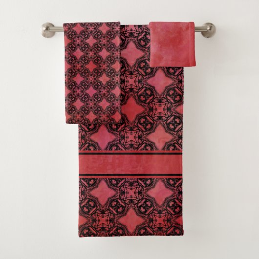 Muster für schwarze und rote Diamantketten Badhandtuch Set (Insitu)