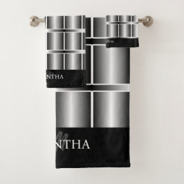 Muster für schwarze und silberne Quadrate Badhandtuch Set