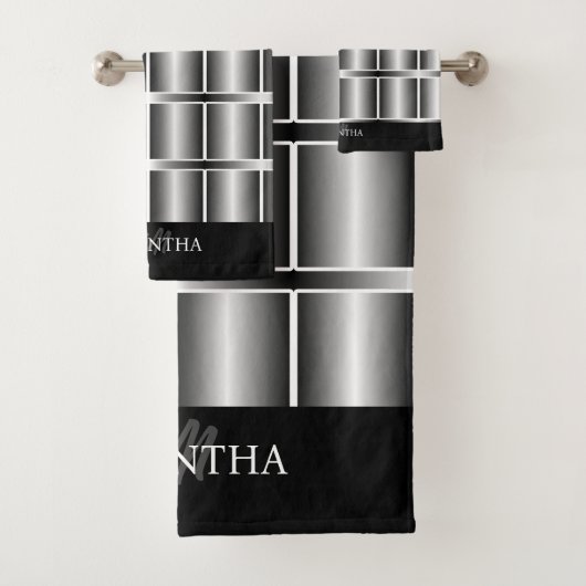 Muster für schwarze und silberne Quadrate Badhandtuch Set (Insitu)