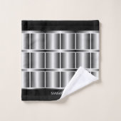 Muster für schwarze und silberne Quadrate Badhandtuch Set (Waschlappen)