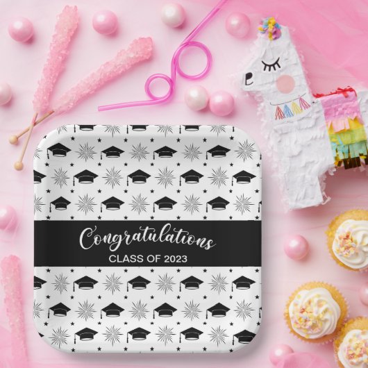 Muster für schwarze und weiße Graduierung Pappteller (Party)