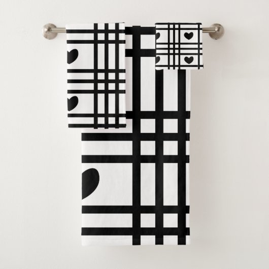Muster für schwarze und weiße Herzstreifen Badhandtuch Set (Insitu)