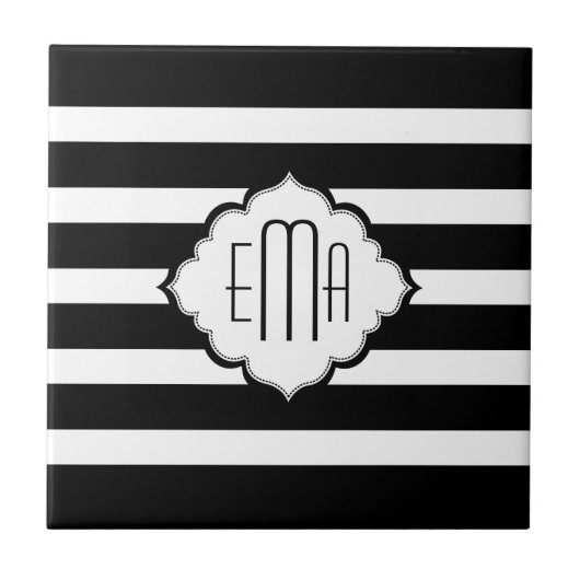 Muster für schwarze und weiße horizontale Streifen Fliese (Vorderseite)