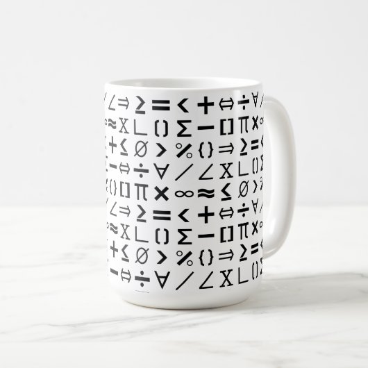 Muster für schwarze und weiße Mathematik-Zeichen u Kaffeetasse (VorderseiteRechts)