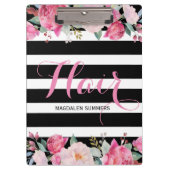 Muster für schwarze und weiße Streifen, Blumenstra Klemmbrett (Vorderseite)