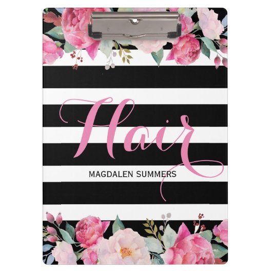 Muster für schwarze und weiße Streifen, Blumenstra Klemmbrett (Vorderseite)