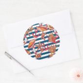 Muster für Seesterne und Streifen Runder Aufkleber (Umschlag)