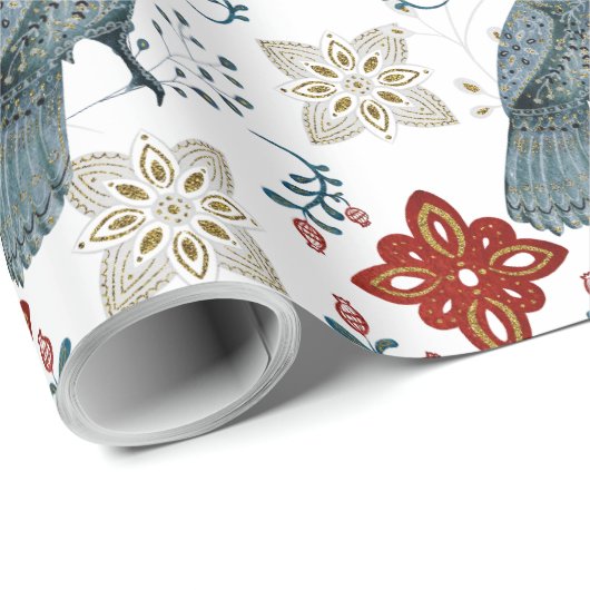 Muster für skandinavische Vögel und Kaleidoskop Geschenkpapier (Rolleneckpunkt)