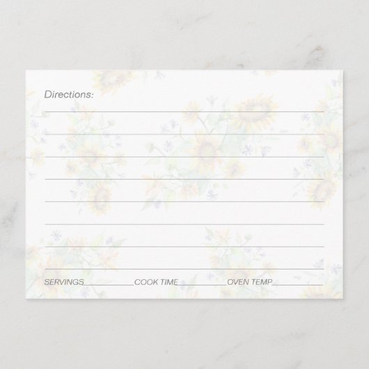 Muster für Sonnenblumen Brautparty Rezeptkarte Begleitkarte (Rückseite)