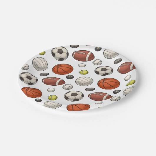 Muster für Sportgeräte Pappteller (Schrägansicht)